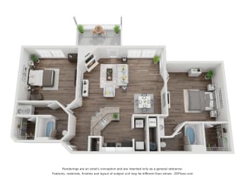 2 bedroom x 2 bath 1,128 sf