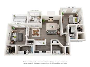 A floor plan of a 2-bedroom apartment for rent in Alpharetta, GA