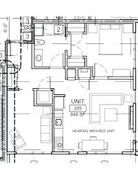 A floor plan of a building with a hearing impaired unit.