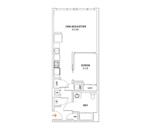 1 bed 1 bath floorplan at 68 Beale Apartments, Quincy, 02169