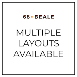 A sign that says "68 Beale Multiple Layouts Available".