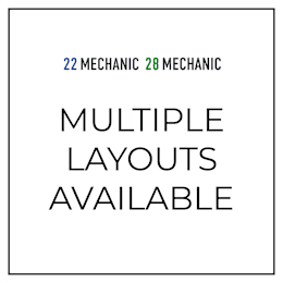 A white background with black text stating "Multiple Layouts Available" and two numbers "22 Mechanic 28 Mechanic" at the top.