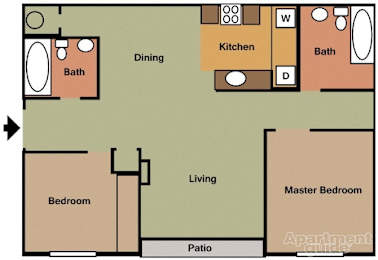 Apartment Floor Plan shows a Master Bedroom, Bedroom, Living Area, Kitchen, Dining Area and Bathroom.