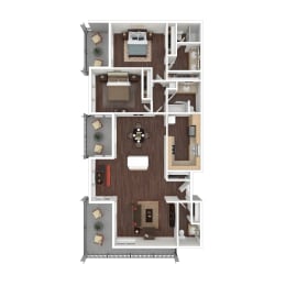 Two-Bed Floor Plan at Marina Harbor, Marina del Rey, CA