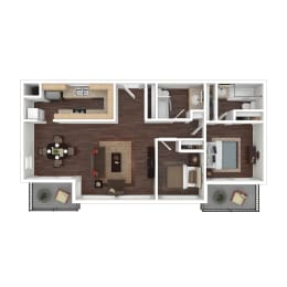 Two-Bed Floor Plan at Marina Harbor, Marina del Rey, California