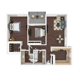 Two-Bed Floor Plan at Marina Harbor, Marina del Rey, CA, 90292