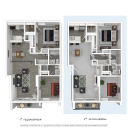 Two-Bedroom Floor Plan K  at Mediterranean Village Costa Mesa, Costa Mesa