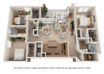 The Ft. Worth Floor Plan at The Canyons Apartments, Fort Worth, Texas