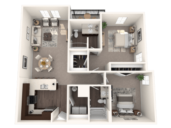 a 3d rendering of a floor plan with a bedroom and a bathroom