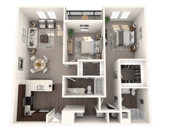 a 3d rendering of a floor plan with a bedroom and a bathroom