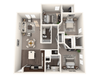 a 3d floor plan of a 2100 sq ft apartment