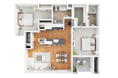 bedroom floor plan an open concept living room and kitchen with a wood floor