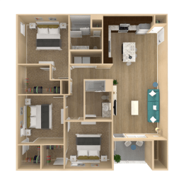 3 bedroom 2 bathroom floor plan A at The Oasis at Plainville, Plainville, MA