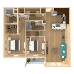 2bed 2bath Mirage Floor Plan with 1120 square feet at The Oasis at Lake Bennet, Ocoee