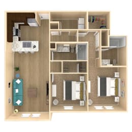 2bed 2bath  Palm Floor Plan with 1138 square feet at The Oasis at Lake Bennet, Florida, 34761