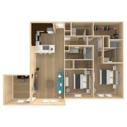 2bed 2bath Serenity Floor Plan with 1302 square feet at The Oasis at Lake Bennet, Ocoee, Florida