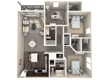 A 3D floor plan of a house showing all the rooms and their layout.