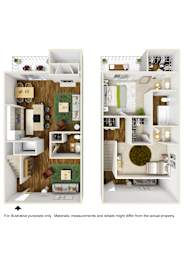 3D rendering of T8 floor plan furnished at Windridge on the Parkway in Dallas, TX