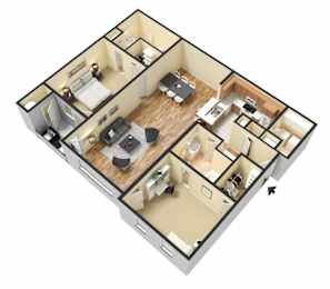 B2 (Corporate/Furnished) Floor Plan at Island Park Apartments in Shreveport, Louisiana, LA