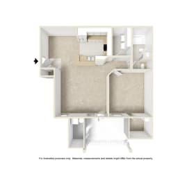 1x1 3D floor plan of Angle Landing Apartment in Pensacola, FL
