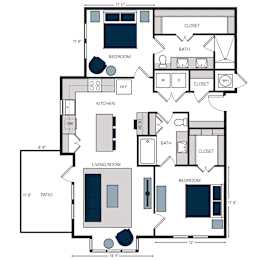 B9, 2Bed/2Bath, 1,228 sq. ft. at the Alastair at Aria Village Apartments in Sandy Springs, GA