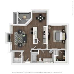 A3 3D floor plan furnished, 1 bed, 1 bath, A1 3D floor plan furnished. 1 bed, 1 bath, Asheville at Spring Branch in Houston, TX