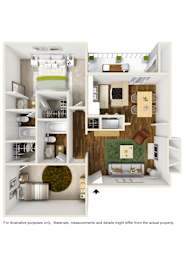 B6 floor plan 3D rendering furnished at Windridge on the Parkway in Dallas, TX