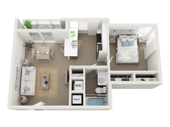 1 bedroom 1 bathroom floor plan J at Blue Lagoon 7, Miami, Florida