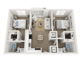 2 bedroom 2 bathroom floor plan at Blue Lagoon 7, Miami, FL