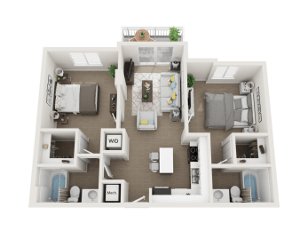 2 bedroom 2 bathroom floor plan Aat Blue Lagoon 7, Miami, 33126