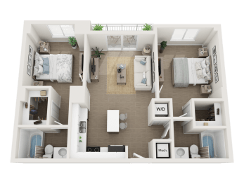 2 bedroom 2 bathroom floor plan B at Blue Lagoon 7, Miami, Florida