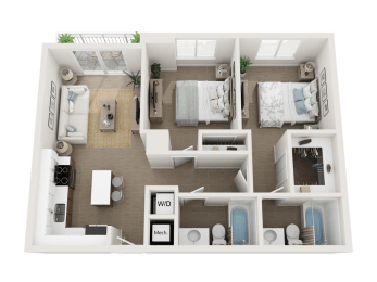 2 bedroom 2 bathroom floor plan C at Blue Lagoon 7, Miami