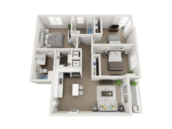 2 bedroom 2 bathroom floor plan F at Blue Lagoon 7, Miami, FL, 33126