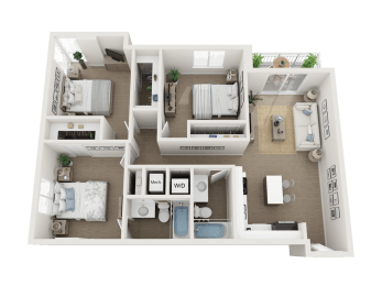3 bedroom 2 bathroom floor plan at Blue Lagoon 7, Miami, FL