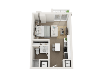1 bedroom 1 bathroom floor plan B at Blue Lagoon 7, Miami, 33126