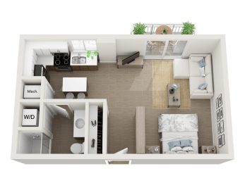 1 bedroom 1 bathroom floor plan D at Blue Lagoon 7, Miami