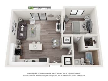 1 Bed 1 Bath Floor Plan at Bay Village1, Palmetto Bay, FL, 33157
