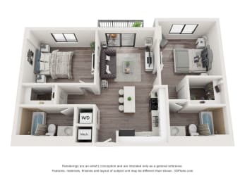 2 Bedroom 2 Bathroom Floor Plan at Bay Village1, Florida, 33157