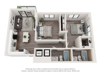 Blanche 2 bedroom 2 bath Floor Plan at Bay Village1, Palmetto Bay, Florida