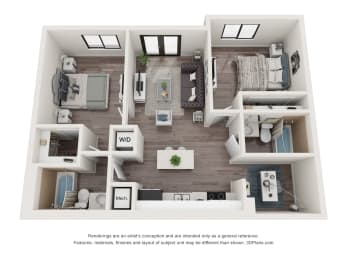 Baris 2 Bed 2 Bath Floor Plan at Bay Village1, Florida, 33157