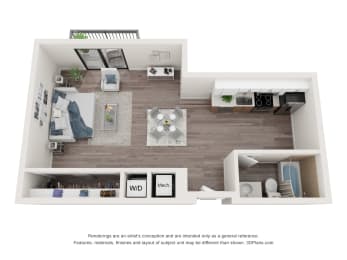 Studio 0 Bedroom 1 Bath Floor Plan at Bay Village1, Palmetto Bay