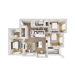 A 3D rendered apartment floor plan for Chapel Park's C1