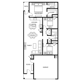 Elm - 3 Bedroom 2 Bath 1,401 Sq. Ft. Floor Plan  at Beacon at Meridian, San Antonio, TX 78245