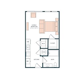S1 floor plan, 508sqft studio with 1 bath, at Era Apartments in Denton, TX