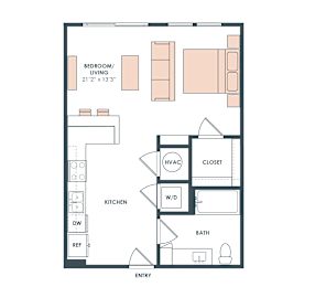 S2 floor plan, 616sqft studio with 1 bath, at Era Apartments in Denton, TX