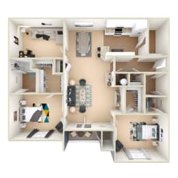 3D 2B Floor Plan at Grand Reserve at Columbus Apartments in Columbus, Georgia, GA