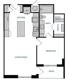 1 bed 1 bath A3 Floorplan,at The Hamilton, Texas, 75226