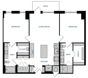 2 bed 2 bath B1 Floorplan ,at The Hamilton, Dallas, TX 75226
