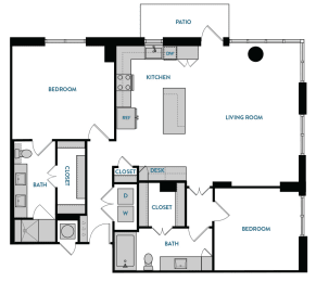 2 bed 2 bath B6 Floorplan,at The Hamilton, Texas
