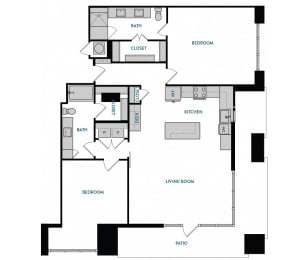 2 bed 2 bath B7 Floorplan ,at The Hamilton, Texas, 75226